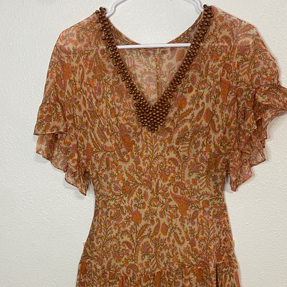 Adrianna Papell Orange and Brown Midi Dress vintage Size 6 100% Silk & poliéster - Picture 4 of 16